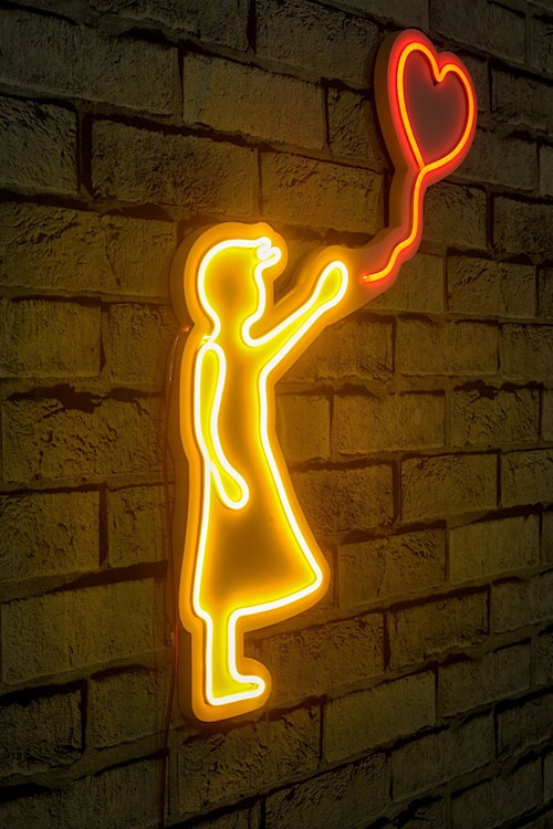 Neon na ścianę Appess dziewczynka z balonem żółty i czerwony  - zdjęcie 3
