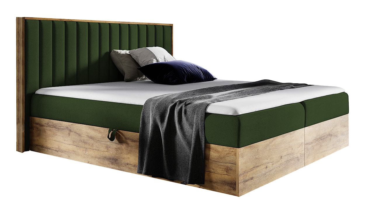Łóżko kontynentalne Mirolla 160x200 z dwoma pojemnikami i materacem ciemnozielone