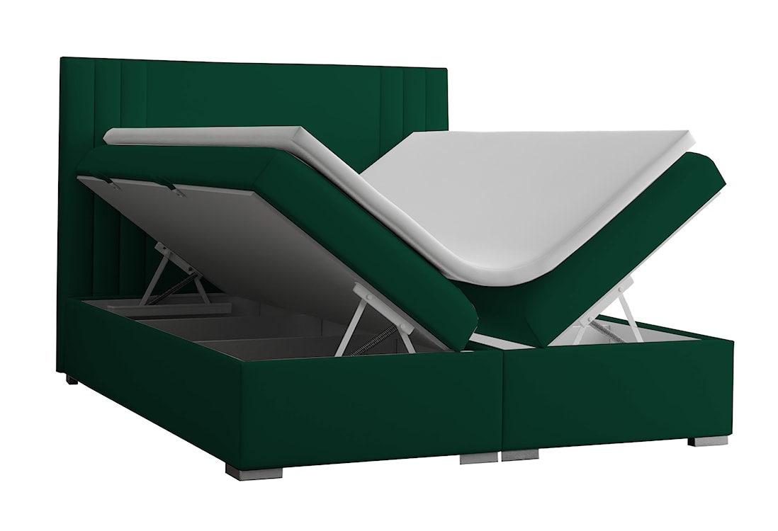 Łóżko kontynentalne 160x200 cm Monder z pojemnikami i topperem zielone welur hydrofobowy  - zdjęcie 5