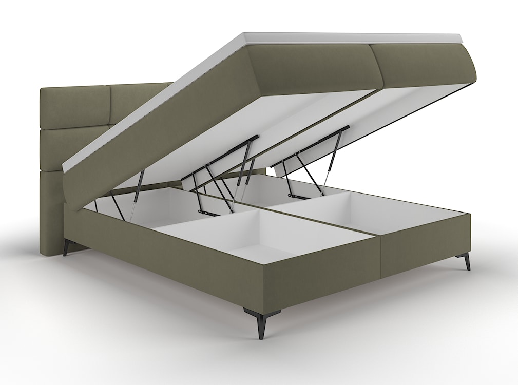 Łóżko kontynentalne 180x200 cm Rektango z pojemnikiem i topperem oliwkowy welur  - zdjęcie 7