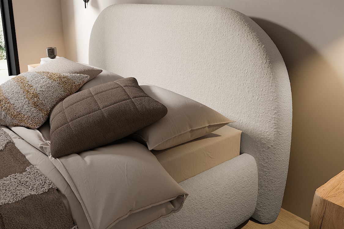 Łóżko tapicerowane 160x200 cm Ovo beżowe z pojemnikiem rama metalowa podnośnik gazowy boucle  - zdjęcie 4