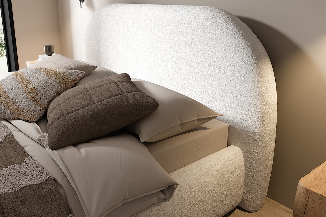 Łóżko tapicerowane 160x200 cm Ovo kremowe z pojemnikiem rama metalowa podnośnik gazowy boucle  - zdjęcie 4