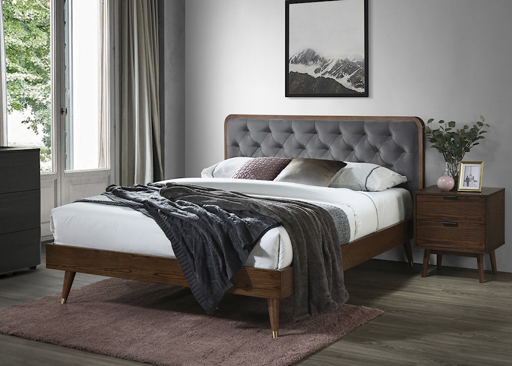 Łóżko drewniane z tapicerowanym zagłówkiem Somiro 160x200 cm  - zdjęcie 3