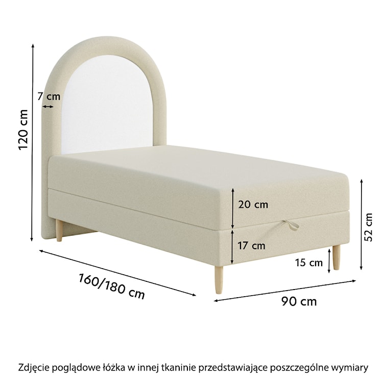 Łóżko kontynentalne dla dziecka 90x180 cm Asparetto z pojemnikiem błękitne w tkaninie boucle  - zdjęcie 7