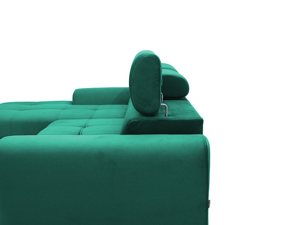 Narożnik z funkcją spania Palmela L-kształtny z elektrycznie wysuwanym siedziskiem i pojemnikiem zielony welur hydrofobowy lewostronny  - zdjęcie 8