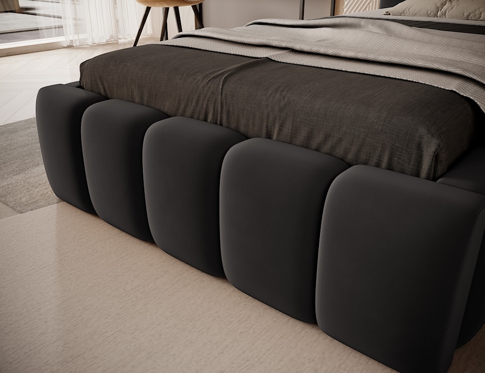 Łóżko tapicerowane 90x200 cm Rodeiro z pojemnikiem i oświetleniem czarne w tkaninie hydrofobowej  - zdjęcie 8