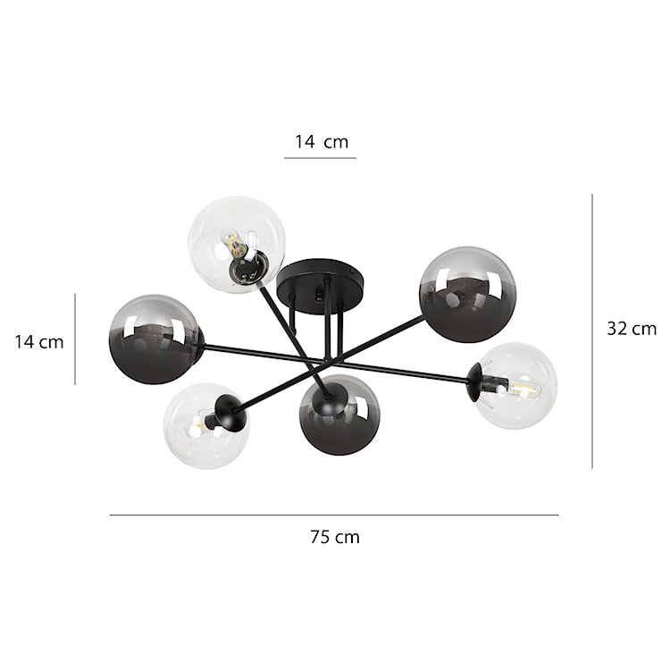 Lampa sufitowa Minturno czarno-transparentna x6  - zdjęcie 8