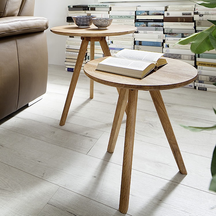 Zestaw stolików Melogreno średnica 40 i 50 cm dąb sękaty  - zdjęcie 3