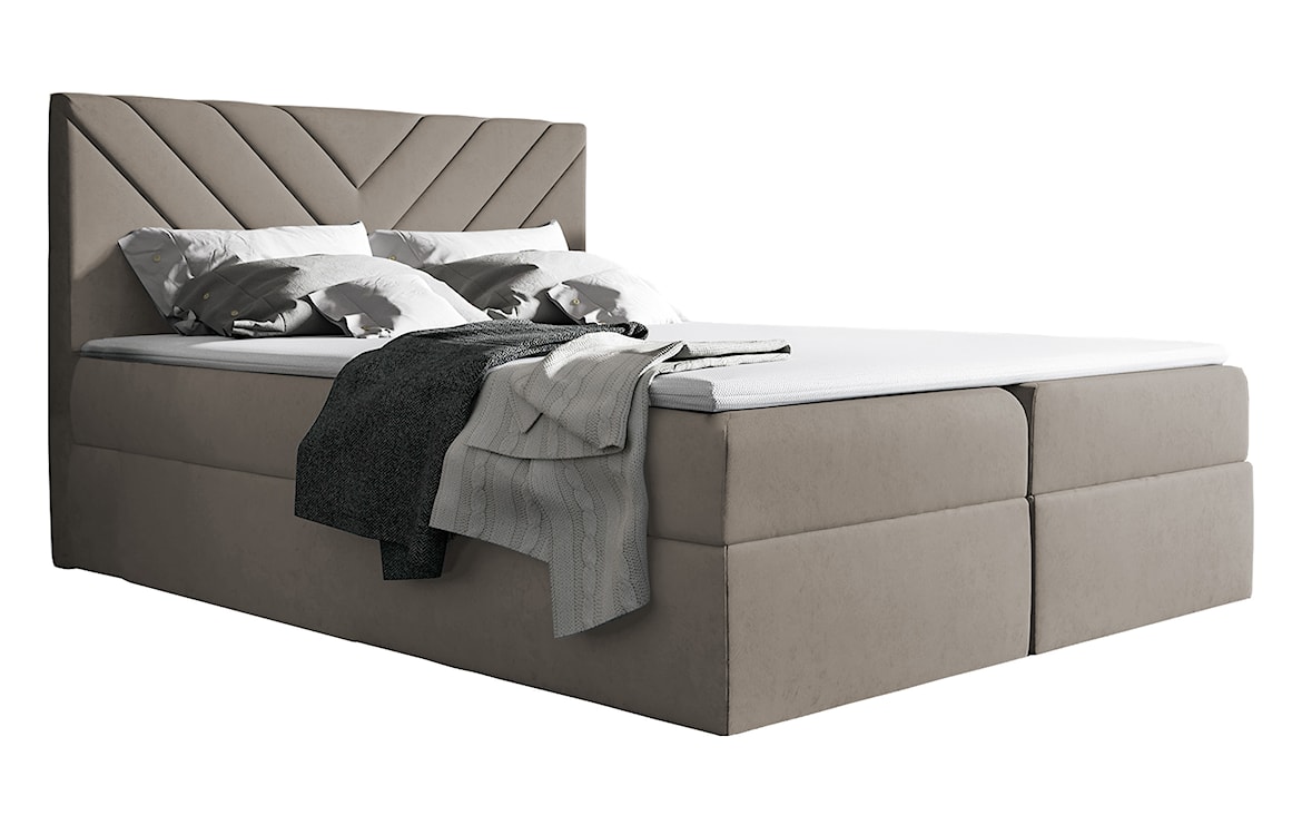 Łóżko kontynentalne Ponferrada 120x200 z dwoma pojemnikami, materacem i topperem beżowe