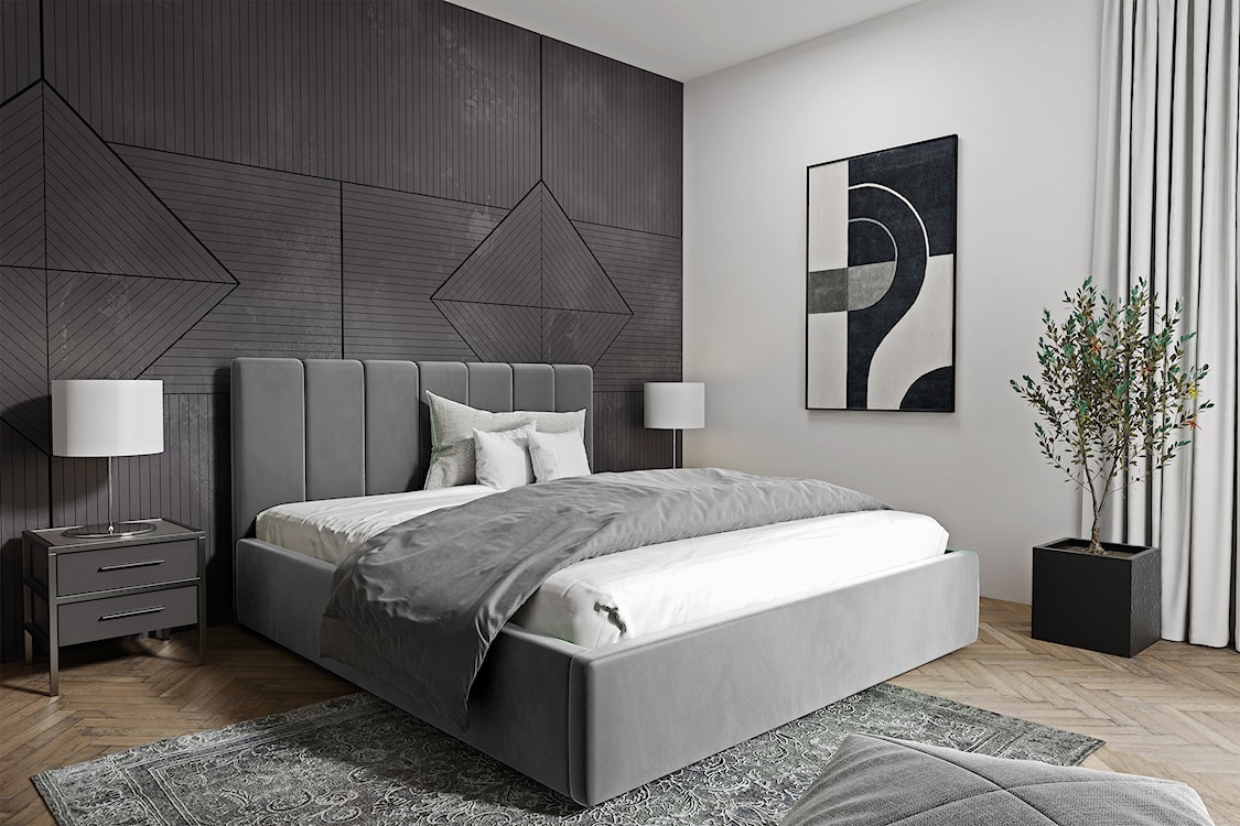 Łóżko tapicerowane Isara 140x200 cm z pojemnikiem szare welur  - zdjęcie 2