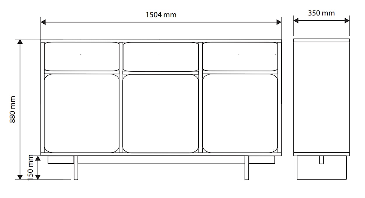 Komoda trzydrzwiowa Wuwu z trzema szufladami 150 cm szarobeżowa  - zdjęcie 7