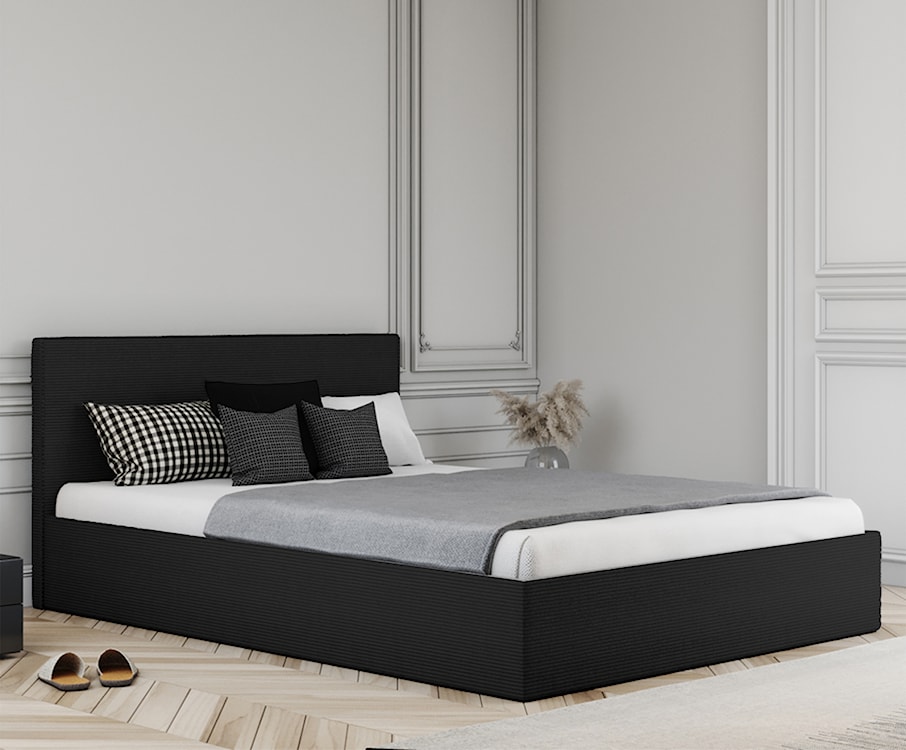 Łóżko tapicerowane 140x200 cm Campile z pojemnikiem czarne sztruks  - zdjęcie 2