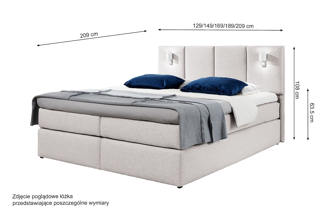 Łóżko kontynentalne Somalo 200x200 z materacem i topperem szare  - zdjęcie 3