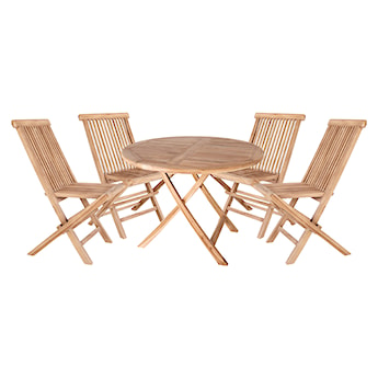 Stół ogrodowy Mikkiro z czterema krzesłami ogrodowymi Rewani
