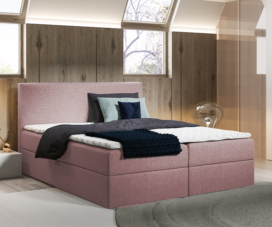 Łóżko kontynentalne 180x200 cm Argentera z pojemnikami różowa plecionka  - zdjęcie 2
