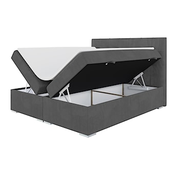 Łóżko kontynentalne 140x200 cm Tondela z pojemnikami i topperem ciemnoszare welur hydrofobowy