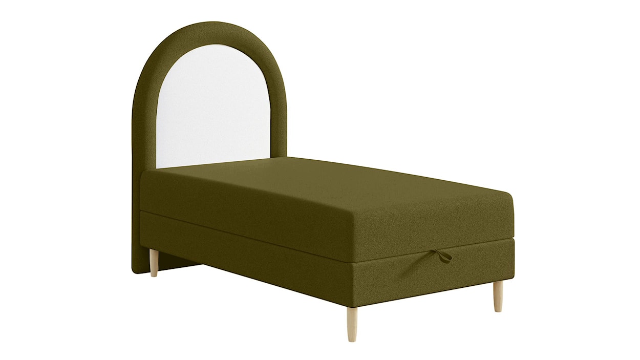 Łóżko kontynentalne dla dziecka 90x160 cm Asparetto z pojemnikiem oliwkowe w tkaninie boucle  - zdjęcie 5