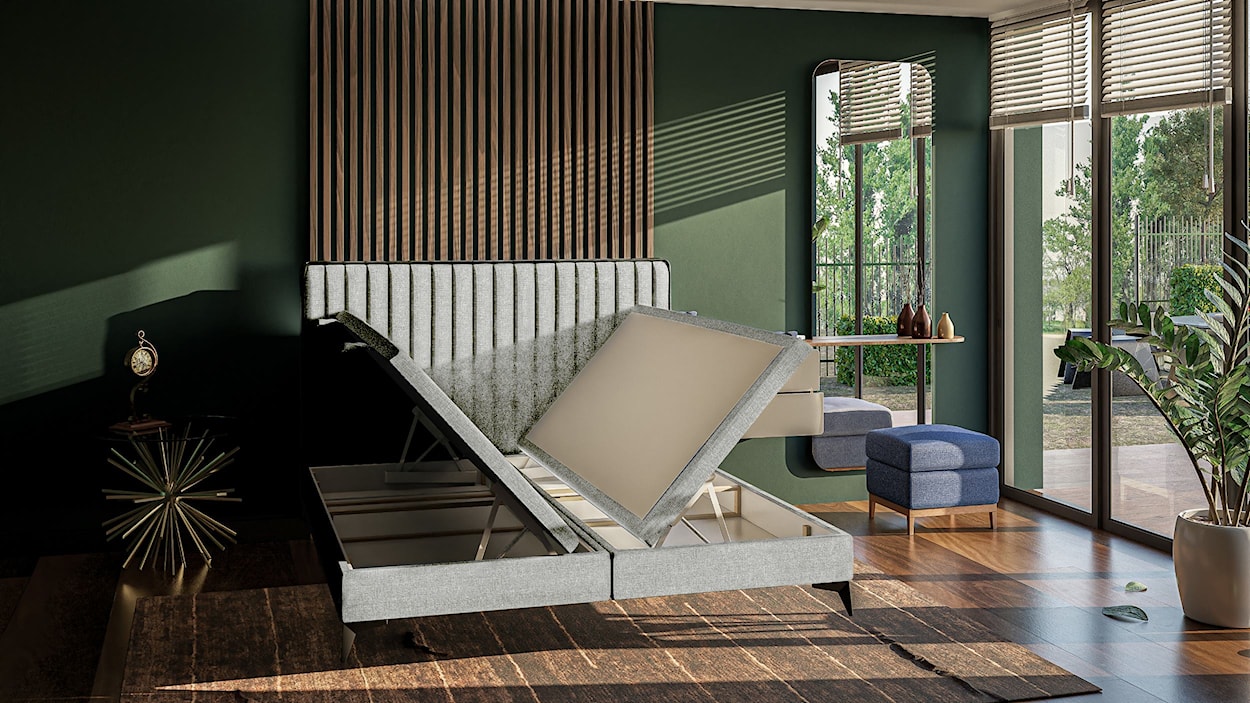Łóżko tapicerowane 160x200 cm Fagnano z pojemnikami szare  - zdjęcie 2