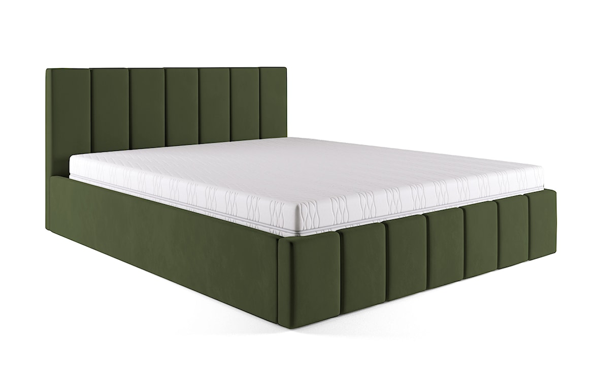 Łóżko tapicerowane 140x200 cm Vanimo zielone z pojemnikiem stelaż drewniany