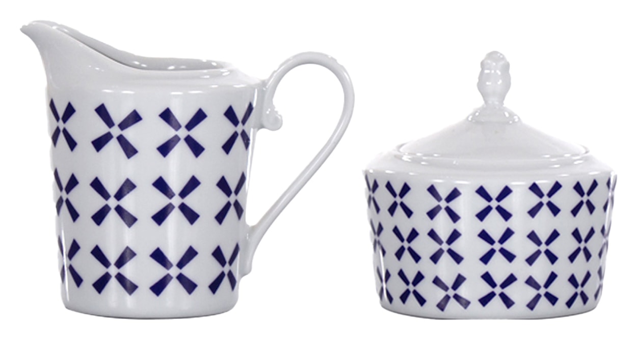 Zestaw cukiernica/mlecznik porcelanowe Folk Fusion II biało-niebieski 