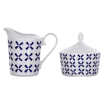 Zestaw cukiernica/mlecznik porcelanowe Folk Fusion II biało-niebieski