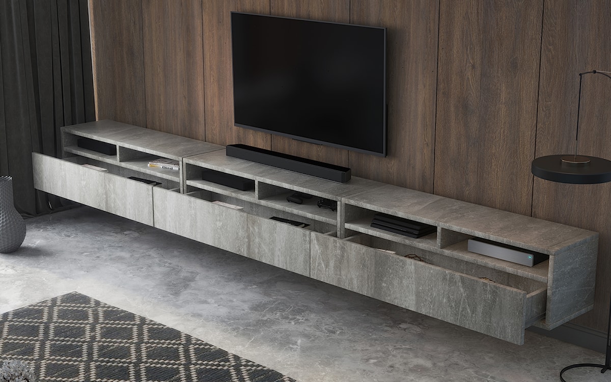 Szafka RTV z trzema szufladami Rednaw 300 cm Beton    - zdjęcie 4
