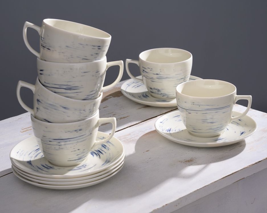 Zestaw 6 filiżanek porcelanowych City beżowo-niebieski  - zdjęcie 3