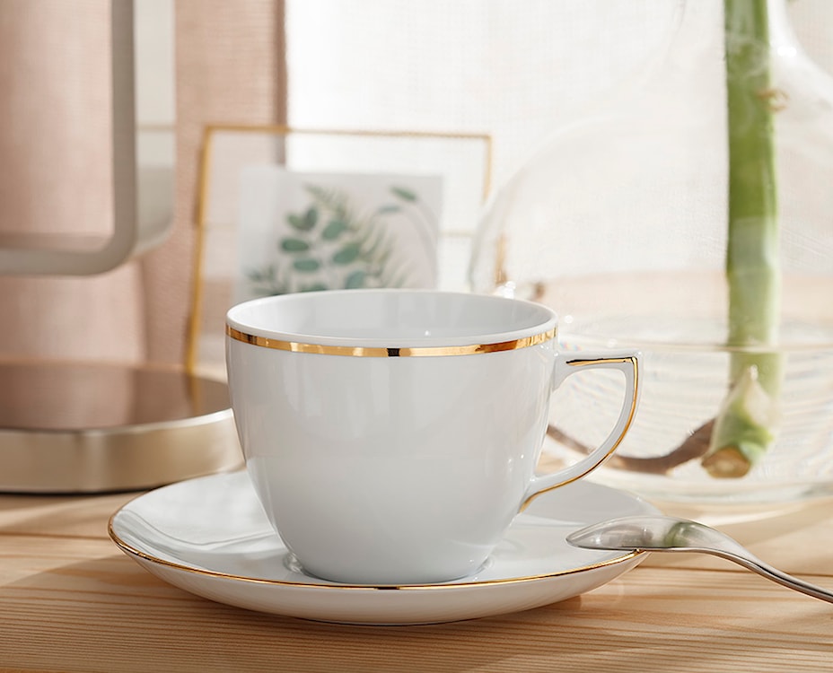 Zestaw 6 filiżanek porcelanowych City biało-złote  - zdjęcie 2