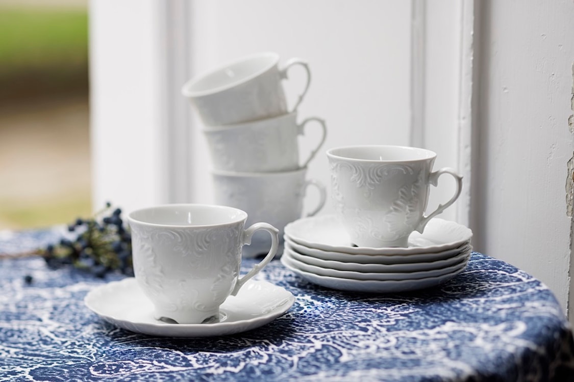 Serwis do kawy porcelanowy dla 6 os. Rococo biały  - zdjęcie 4