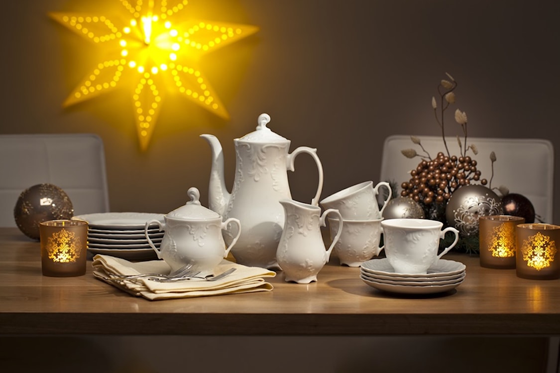 Serwis do kawy porcelanowy dla 6 os. Rococo biały  - zdjęcie 7