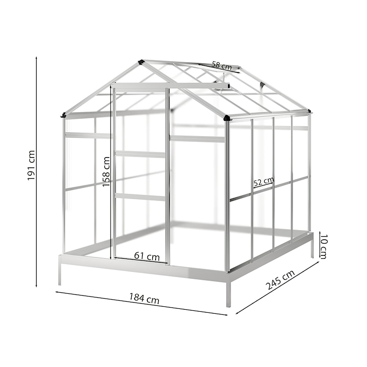Szklarnia ogrodowa aluminiowa poliwęglanowa 4,51 m2 czterosekcyjna z fundamentem 184x245 cm srebrna  - zdjęcie 9