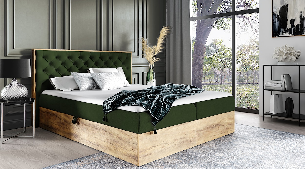 Łóżko kontynentalne Milanella 180x200 z dwoma pojemnikami i materacem ciemnozielone  - zdjęcie 2