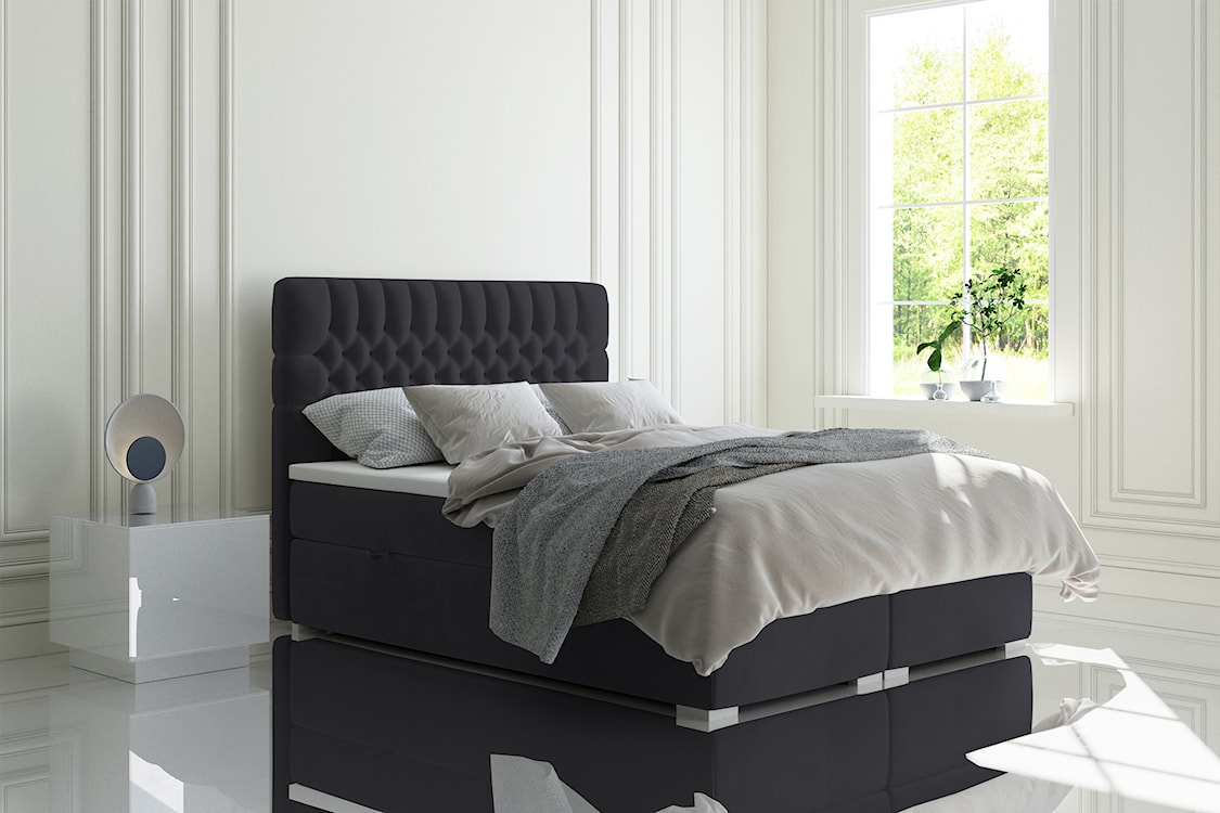 Łóżko kontynentalne 180x200 cm Persival z pojemnikami i topperem ciemnoszare welur  - zdjęcie 2