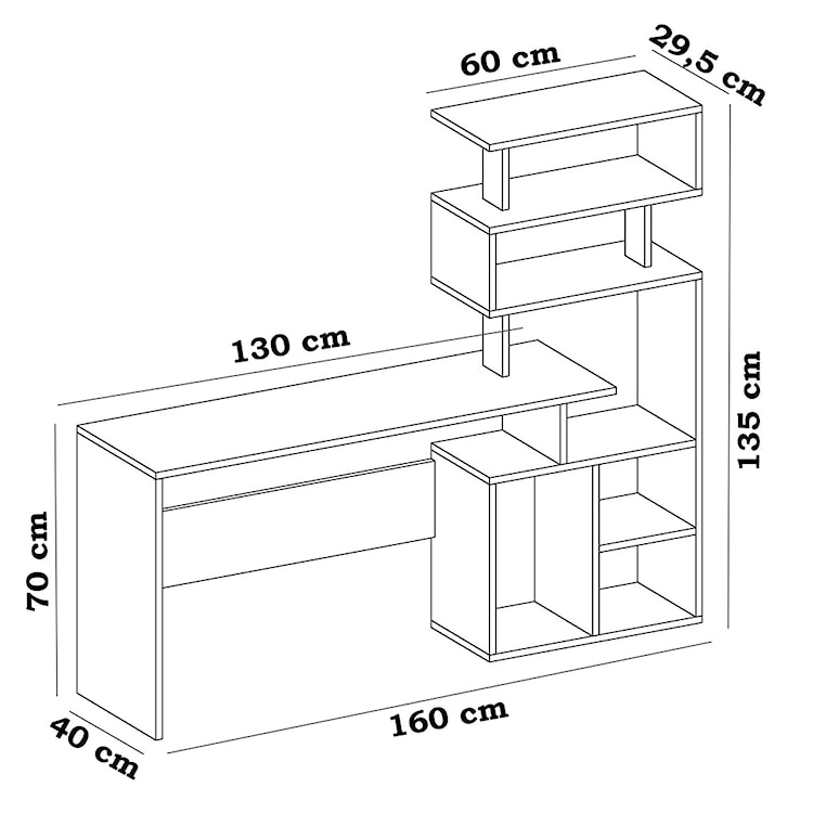 Biurko Mucan 130x40 cm białe z regałem  - zdjęcie 3