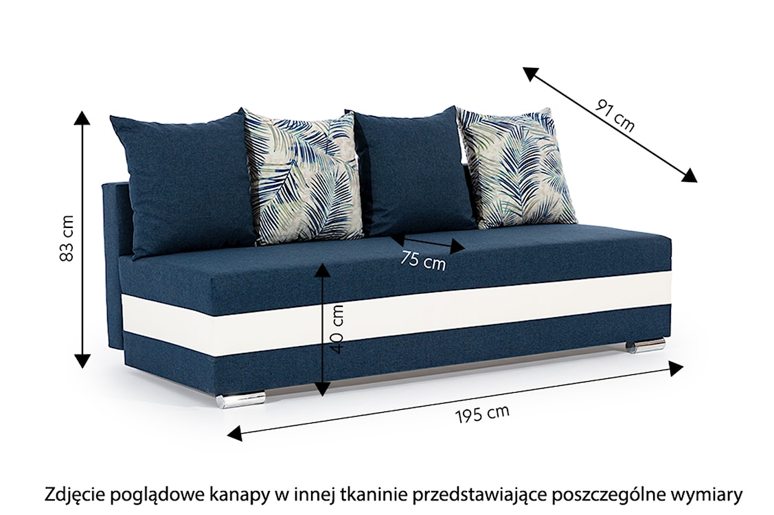 Kanapa rozkładana dwuosobowa Louredo z pojemnikiem jasnoszara / czarna plecionka / ekoskóra z poduszkami w monstery  - zdjęcie 4