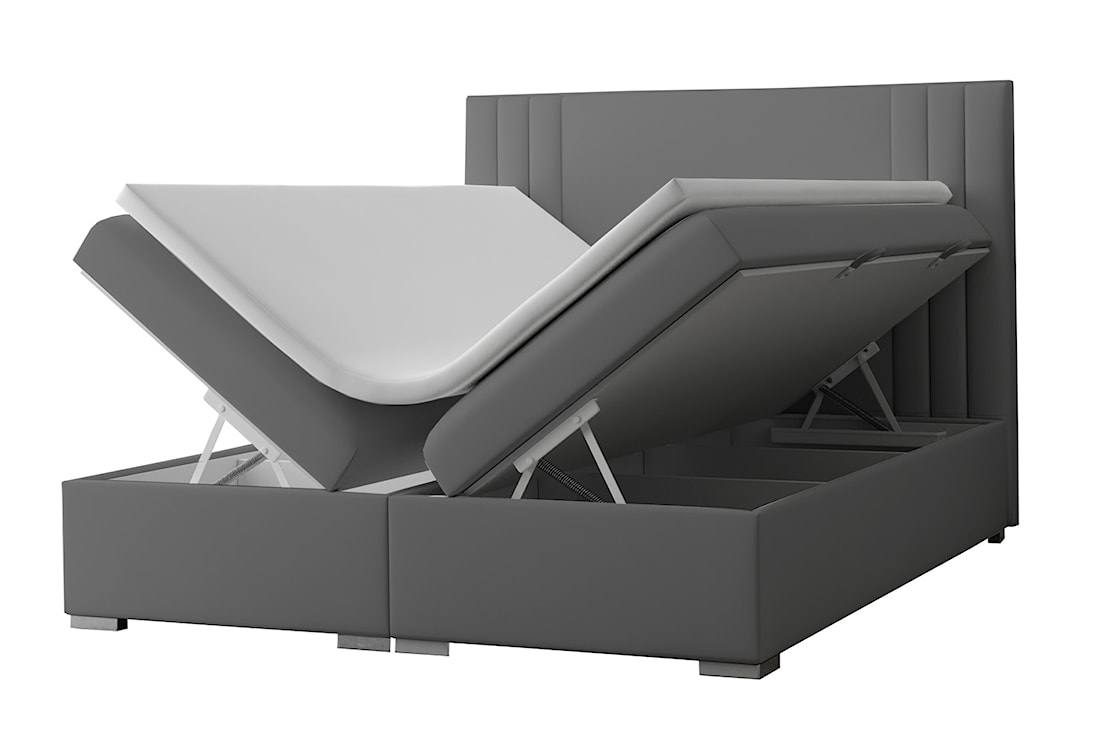 Łóżko kontynentalne 180x200 cm Monder z pojemnikami i topperem szare welur hydrofobowy 