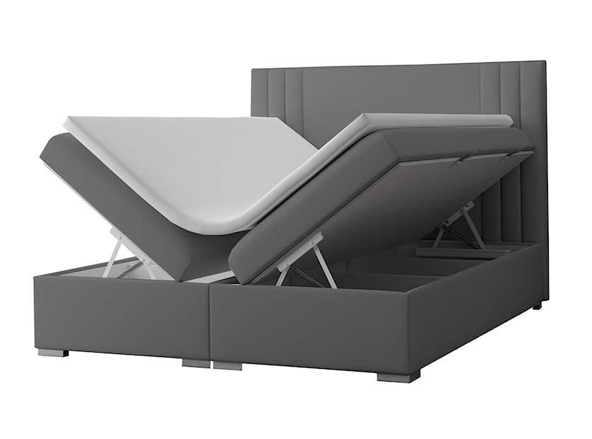 Łóżko kontynentalne 180x200 cm Monder z pojemnikami i topperem szare welur hydrofobowy 