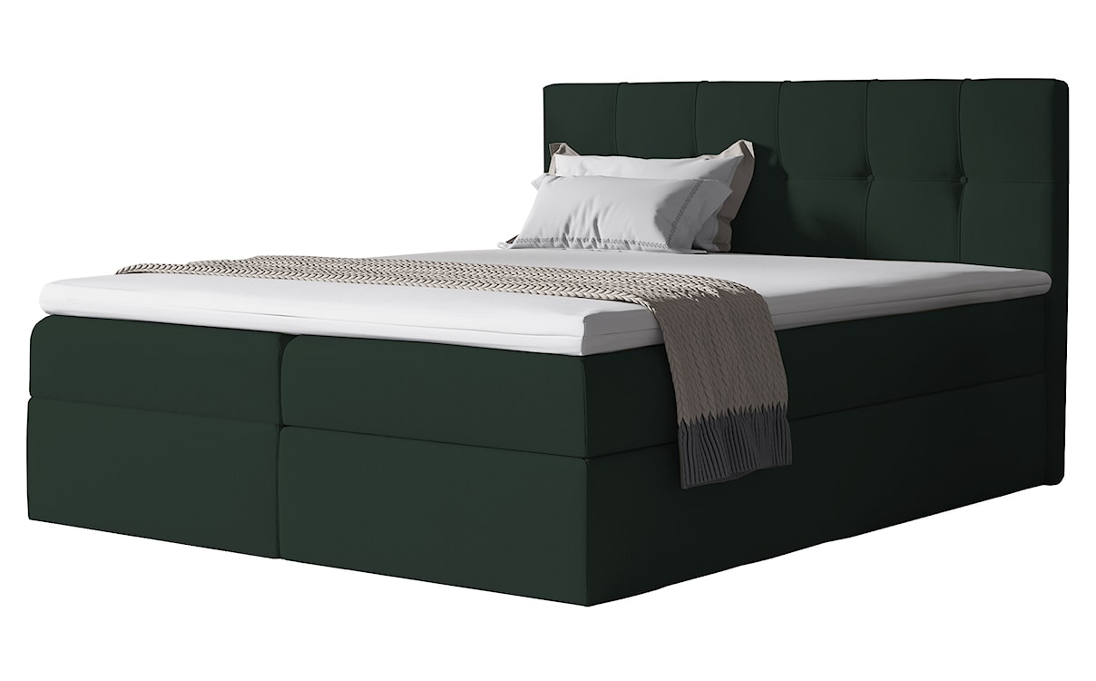 Łóżko kontynentalne Verdeni 180x200 z dwoma pojemnikami, materacem i topperem zielone hydrofobowe 