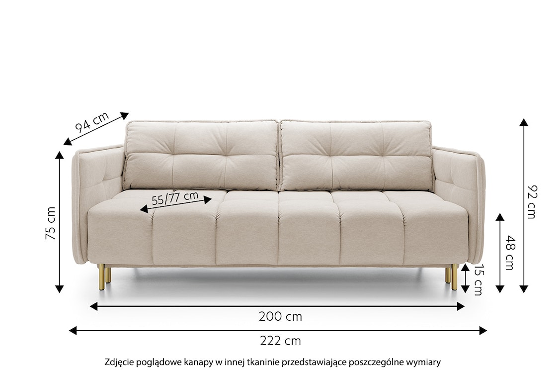 Kanapa rozkładana trzyosobowa Portosello ze sprężyną pocketową i pojemnikiem na złotych nóżkach jasnoszary velvet łatwoczyszczący  - zdjęcie 13
