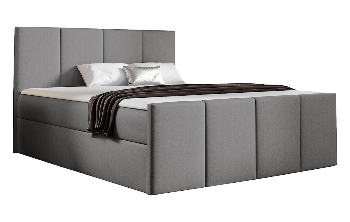 Łóżko kontynentalne Morrone 140x200 z dwoma pojemnikami, materacem i topperem szare 