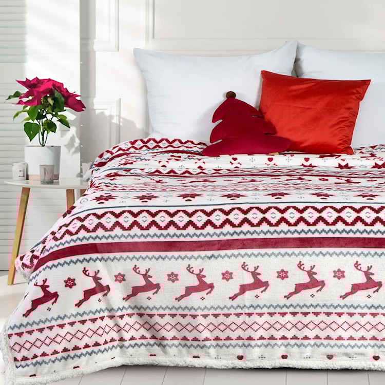 Koc Tarially 200x150 cm świąteczny biało-czerwony  - zdjęcie 2