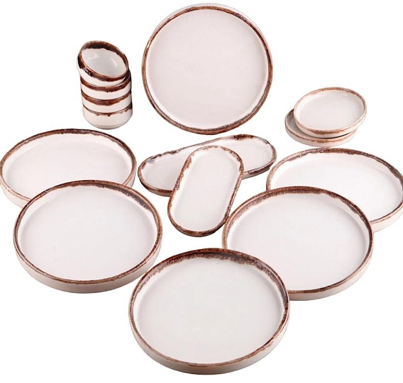Zestaw naczyń Zadiff z ceramiki 14 elementów białe/brązowe