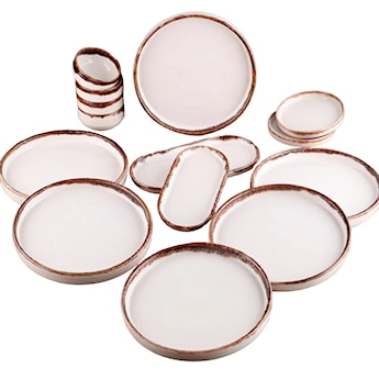 Zestaw naczyń Zadiff z ceramiki 14 elementów białe/brązowe