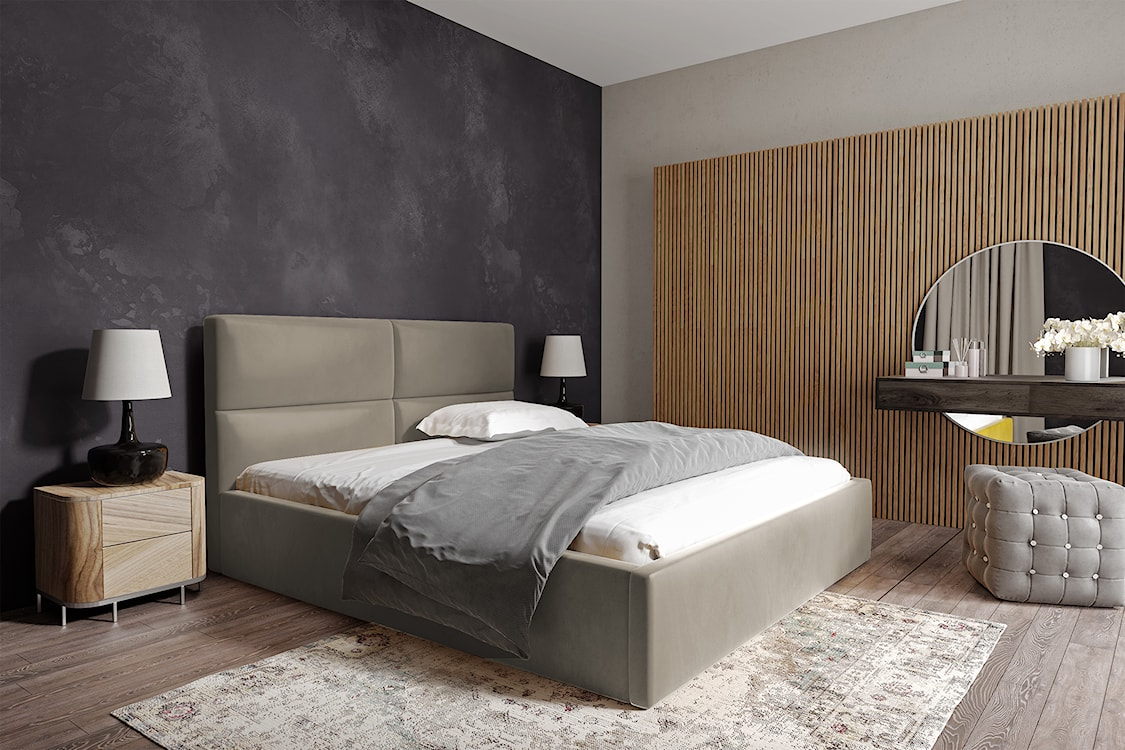 Łóżko tapicerowane Helma 180x200 cm z pojemnikiem jasnobrązowe welur  - zdjęcie 2
