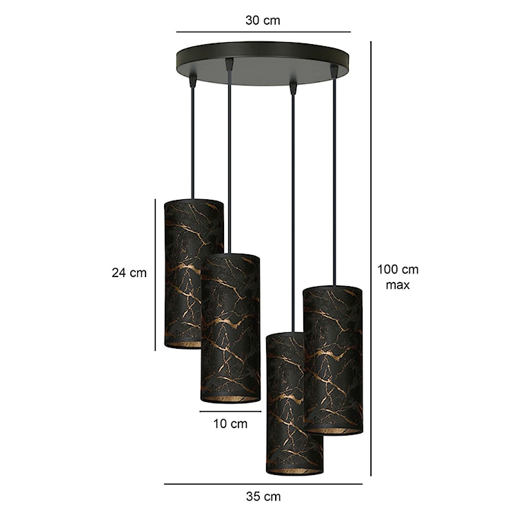 Lampa wisząca Karrla x4 asymetryczna średnica 35 cm czarny marmur  - zdjęcie 7