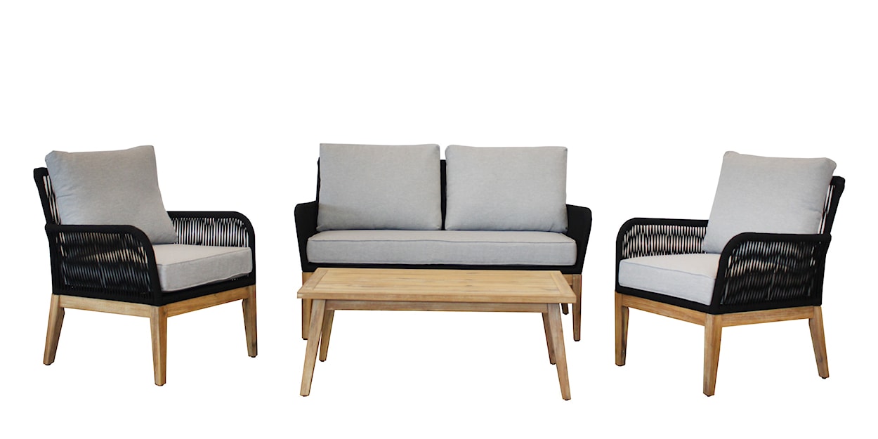 Zestaw ogrodowy Caulate sofa z dwoma fotelami i stolikiem 