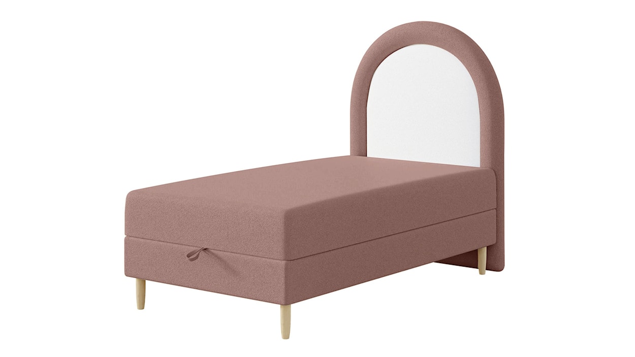 Łóżko kontynentalne dla dziecka 90x160 cm Asparetto z pojemnikiem różowe w tkaninie boucle  - zdjęcie 3