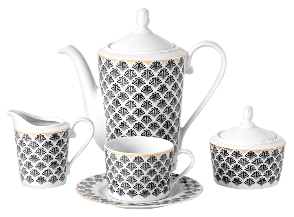 Serwis do kawy porcelanowy dla 12 os. Jenny biało-czarny  - zdjęcie 9