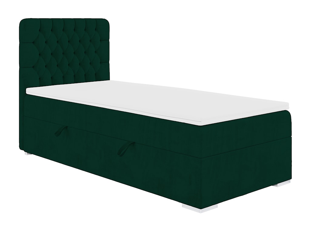 Łóżko kontynentalne 90x200 cm Persival z pojemnikiem i topperem zielone welur lewostronne  - zdjęcie 2
