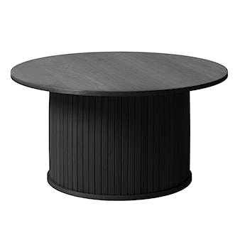Okrągły stolik drewniany Gativel 90 cm z okrągłą podstawą lamele dąb czarny